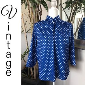 VTG 70s 80s Anthony Richards Polka Dot Blouse Top